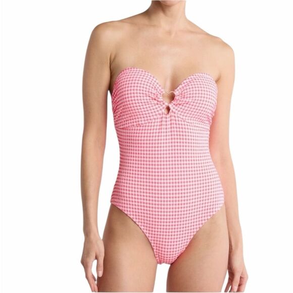 Betsey Johnson Heart Cutout Bandeau One-Piece Swimsuit Size Large - Picture 1 of 5